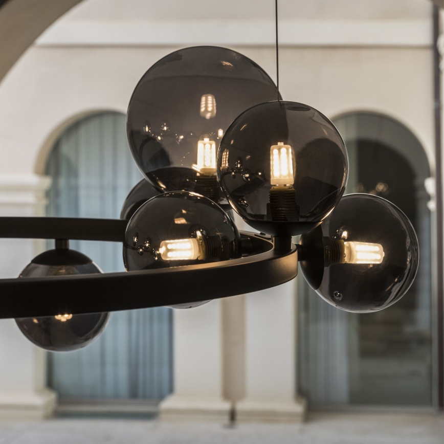 Ideal Lux - LED lestenec na jeklenem kablu PERLAGE 14xG9/3W/230V premer 85 cm črna/zadimljena črna