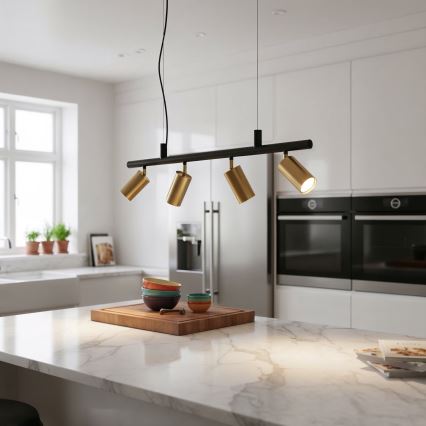 Ideal Lux - LED Lestenec na vrvici DYNAMITE 4xGU10/7W/230V CRI 90 črna/medenina