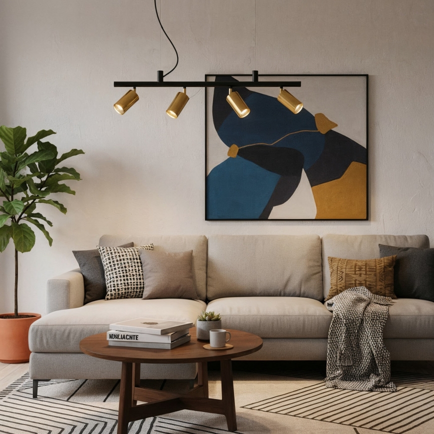 Ideal Lux - LED Lestenec na vrvici DYNAMITE 4xGU10/7W/230V CRI 90 črna/medenina