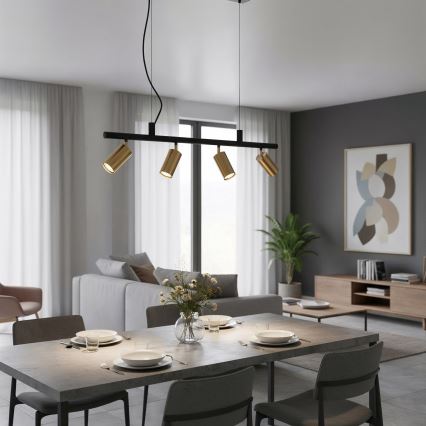 Ideal Lux - LED Lestenec na vrvici DYNAMITE 4xGU10/7W/230V CRI 90 črna/medenina