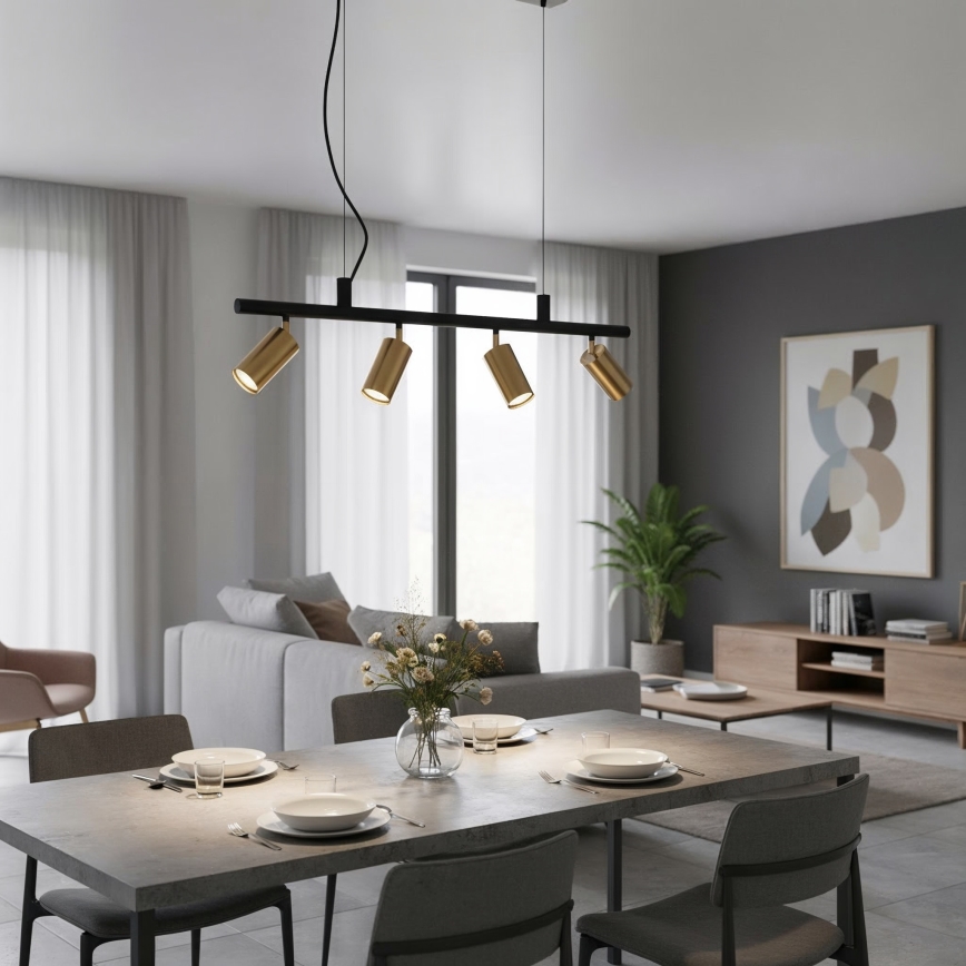 Ideal Lux - LED Lestenec na vrvici DYNAMITE 4xGU10/7W/230V CRI 90 črna/medenina