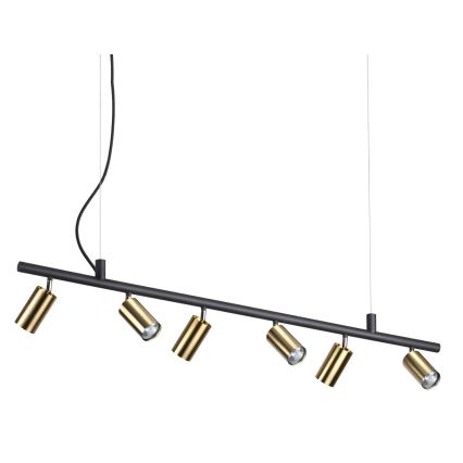 Ideal Lux - LED Lestenec na vrvici DYNAMITE 6xGU10/7W/230V CRI 90 črna/medenina