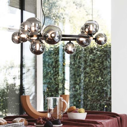 Ideal Lux - LED Lestenec na vrvici PERLAGE 14xG9/3W/230V pr. 85 cm črna/dimna