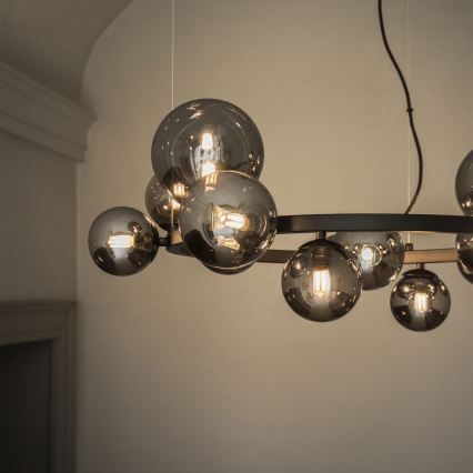 Ideal Lux - LED Lestenec na vrvici PERLAGE 14xG9/3W/230V pr. 85 cm črna/dimna