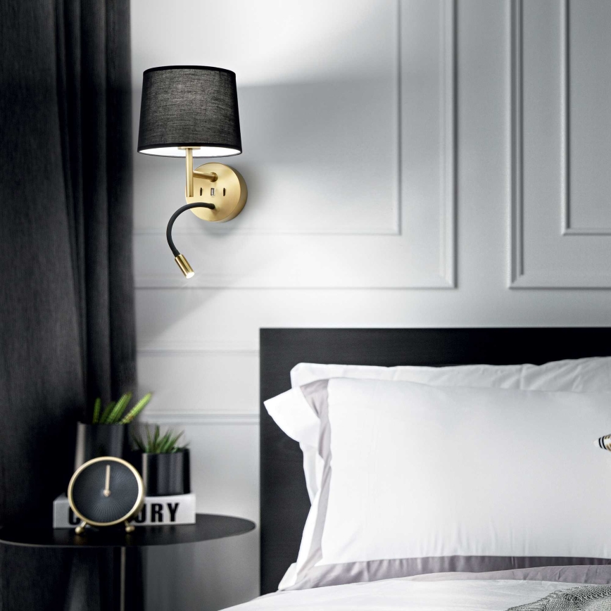 Ideal Lux - LED Nastavljiv svetilka z nosilvem SET 1xE27/42W + LED/3W/230V CRI 90 USB zlata