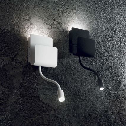 Ideal Lux - LED Stenski reflektor s fleksibilno malo svetilko PROBE LED/9,5W/230V USB CRI 90 bela