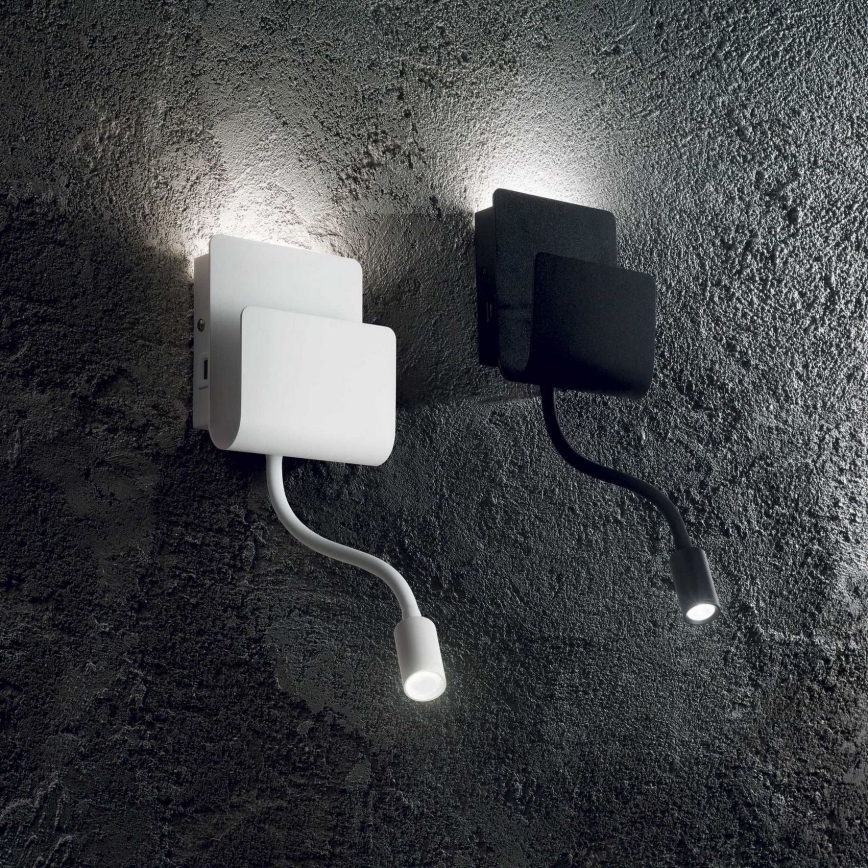 Ideal Lux - LED Stenski reflektor s fleksibilno malo svetilko PROBE LED/9,5W/230V USB CRI 90 bela