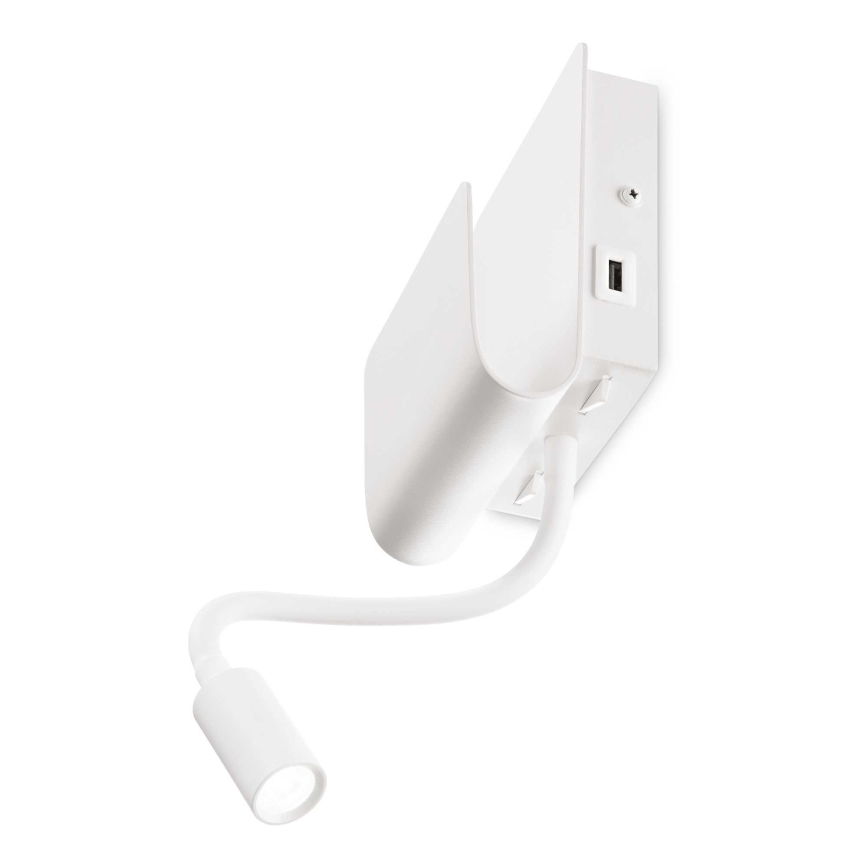 Ideal Lux - LED Stenski reflektor s fleksibilno malo svetilko PROBE LED/9,5W/230V USB CRI 90 bela