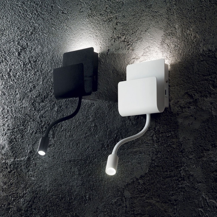 Ideal Lux - LED Stenski reflektor s fleksibilna mala svetilka PROBE LED/9,5W/230V USB CRI 90 črna