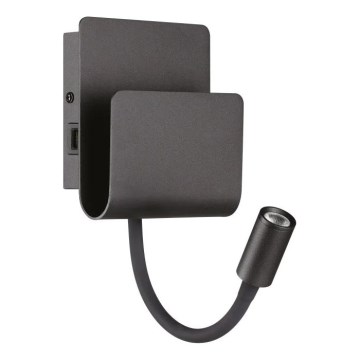 Ideal Lux - LED Stenski reflektor s fleksibilna mala svetilka PROBE LED/9,5W/230V USB CRI 90 črna
