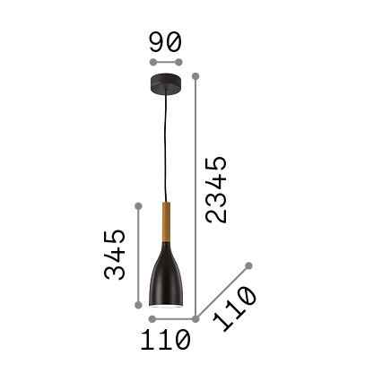Ideal Lux - Lestenec na kablu MANHATTAN 1xE14/40W/230V premer 11 cm črna/bukev