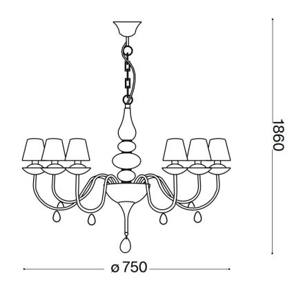 Ideal Lux - Lestenec na verigi BLANCHE 6xE14/40W/230V pr. 75 cm bela