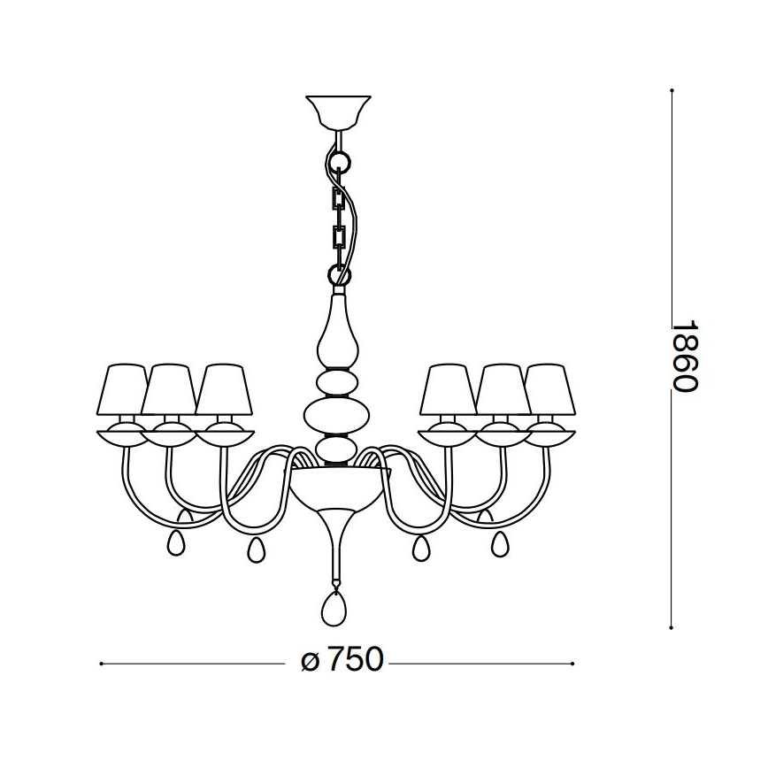 Ideal Lux - Lestenec na verigi BLANCHE 6xE14/40W/230V pr. 75 cm bela