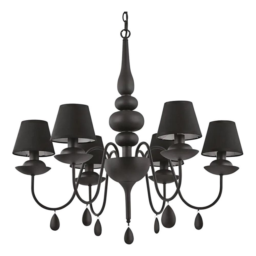 Ideal Lux - Lestenec na verigi BLANCHE 6xE14/4W/230V pr. 75 cm črna