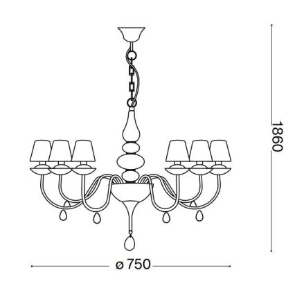Ideal Lux - Lestenec na verigi BLANCHE 6xE14/4W/230V pr. 75 cm črna