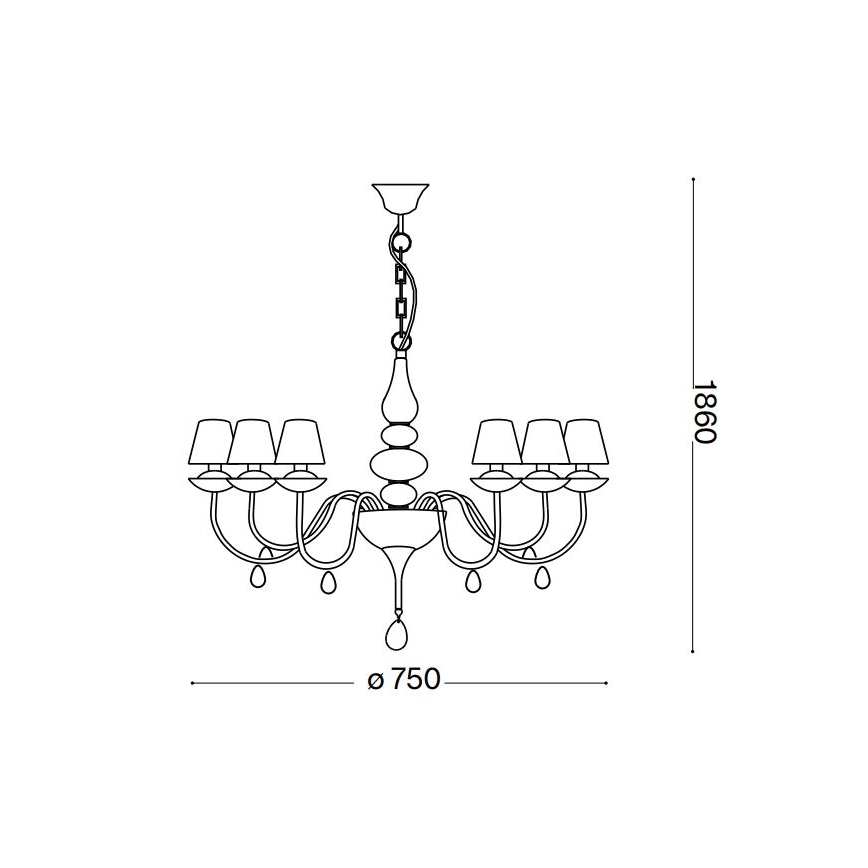 Ideal Lux - Lestenec na verigi BLANCHE 6xE14/4W/230V pr. 75 cm črna