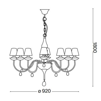 Ideal Lux - Lestenec na verigi BLANCHE 8xE14/40W/230V pr. 92 cm črna