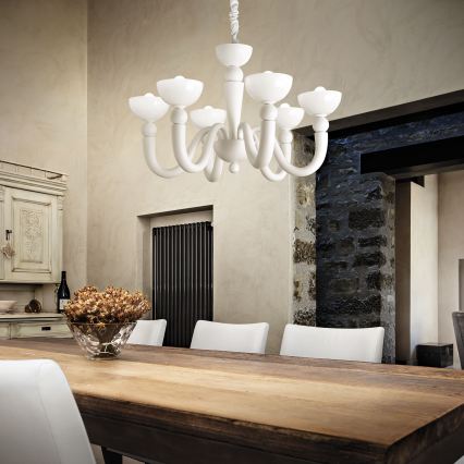Ideal Lux - Lestenec na verigi BON BON 8xE14/28W/230V premer 95,5 cm bela