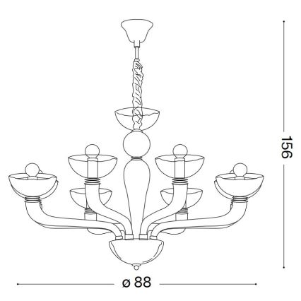Ideal Lux - Lestenec na verigi CASANOVA 8xE14/40W/230V pr. 88 cm siva