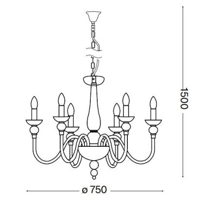 Ideal Lux - Lestenec na verigi DOGE 6xE14/40W/230V pr. 75 cm sijajni krom