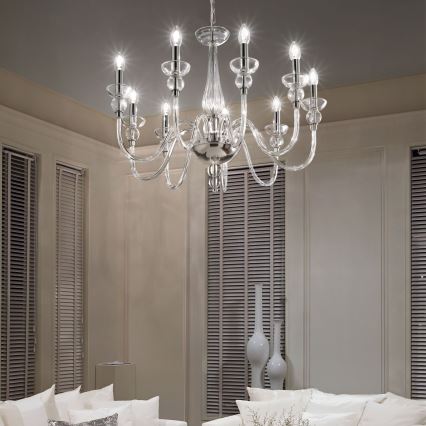 Ideal Lux - Lestenec na verigi DOGE 9xE14/40W/230V pr. 75 cm sijajni krom