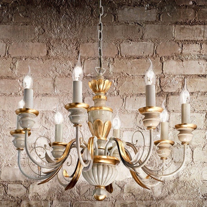 Ideal Lux - Lestenec na verigi FIRENZE 8xE14/40W/230V pr. 64 cm bela/zlata