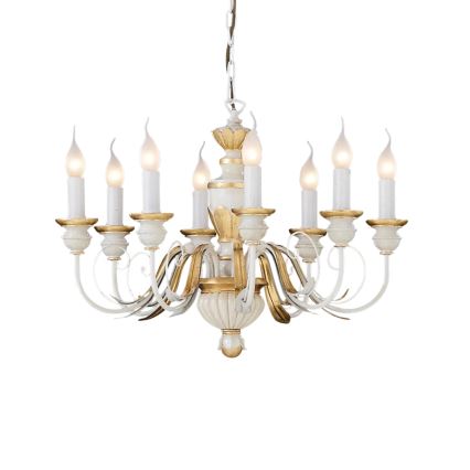 Ideal Lux - Lestenec na verigi FIRENZE 8xE14/40W/230V pr. 64 cm bela/zlata