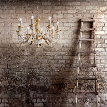 Ideal Lux - Lestenec na verigi FIRENZE 8xE14/40W/230V pr. 64 cm bela/zlata