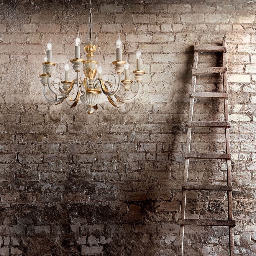 Ideal Lux - Lestenec na verigi FIRENZE 8xE14/40W/230V pr. 64 cm bela/zlata