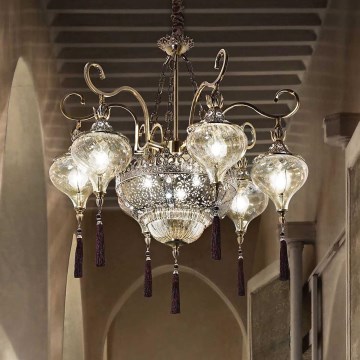 Ideal Lux - Lestenec na verigi HAREM 9xE27/60W/230V pr. 75 cm medenina