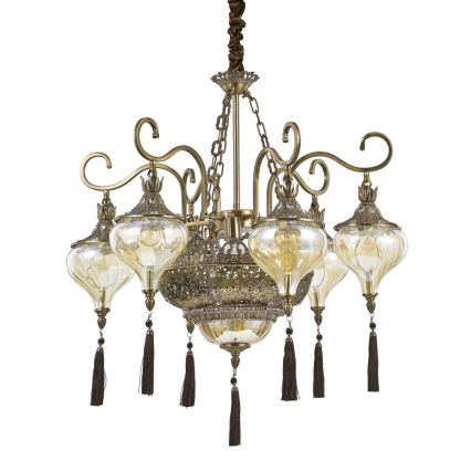 Ideal Lux - Lestenec na verigi HAREM 9xE27/60W/230V pr. 75 cm medenina