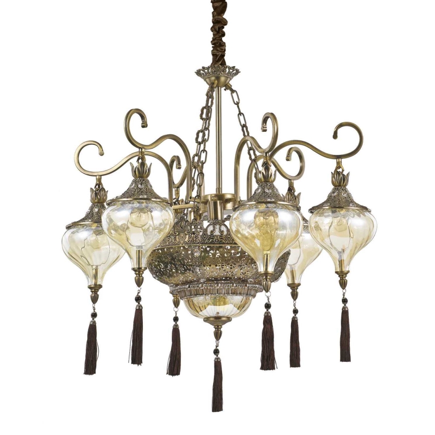 Ideal Lux - Lestenec na verigi HAREM 9xE27/60W/230V pr. 75 cm medenina