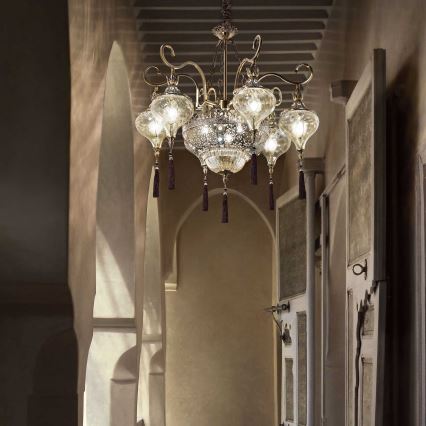 Ideal Lux - Lestenec na verigi HAREM 9xE27/60W/230V pr. 75 cm medenina