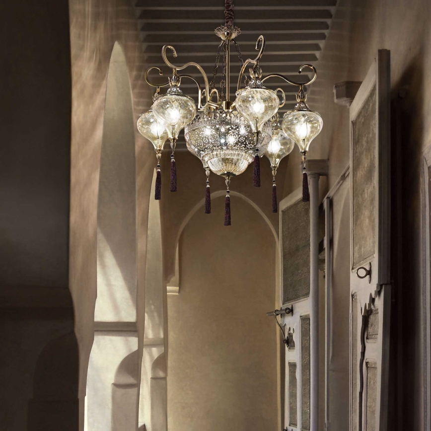 Ideal Lux - Lestenec na verigi HAREM 9xE27/60W/230V pr. 75 cm medenina