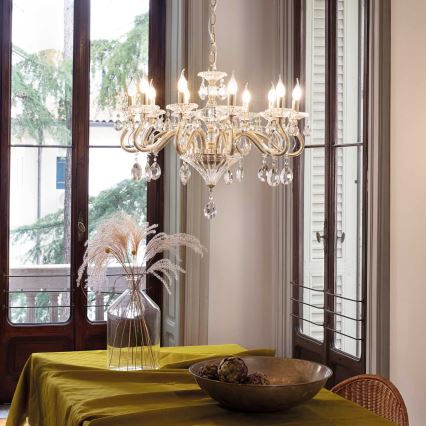 Ideal Lux - Kristalni lestenec na verigi NEGRESCO 10xE14/28W/230V pr. 85 cm zlata