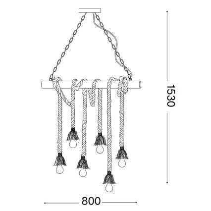 Ideal Lux - Lestenec na vrvici CANAPA 6xE27/15W/230V rjava