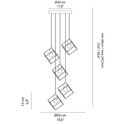 Ideal Lux - Lestenec na vrvici ICE 5xE27/60W/230V pr. 50 cm črna