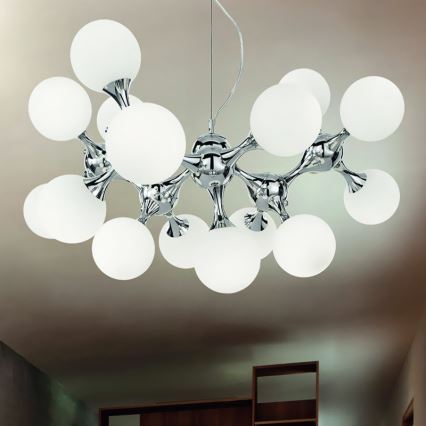 Ideal Lux - Lestenec na vrvici NODI 15xE14/28W/230V sijajni krom/bela