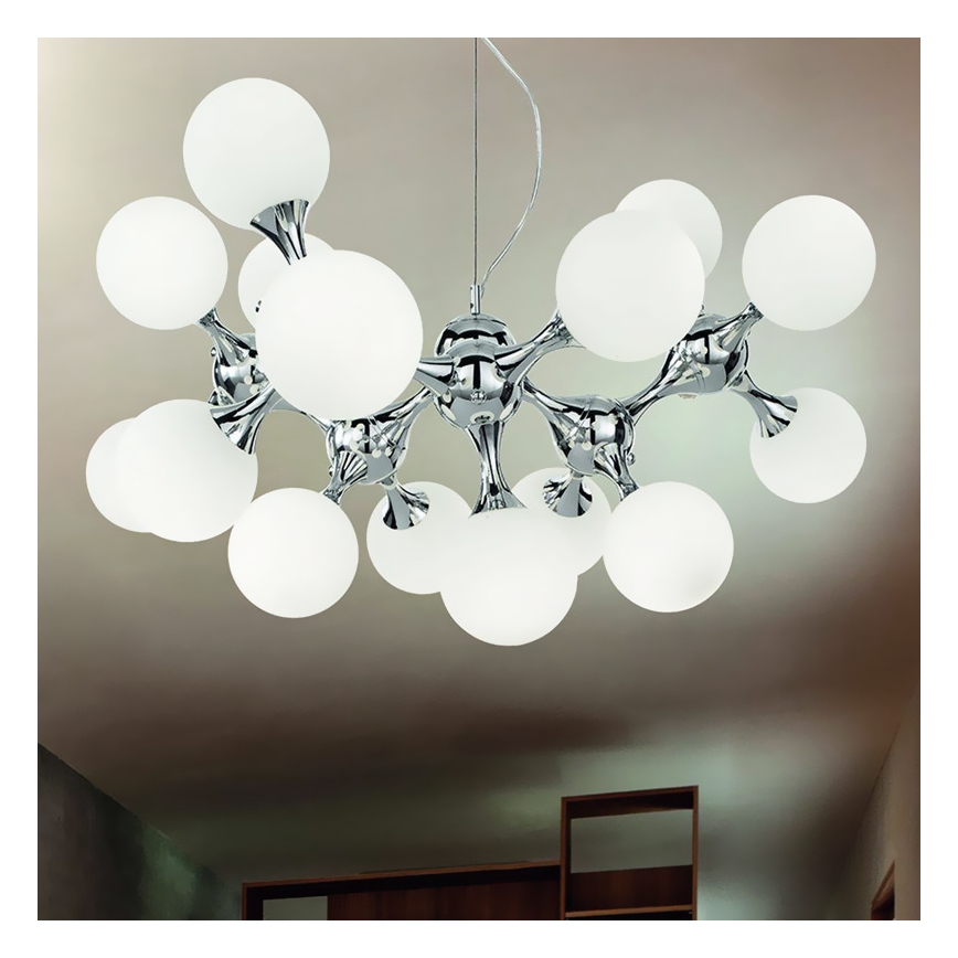 Ideal Lux - Lestenec na vrvici NODI 15xE14/28W/230V sijajni krom/bela