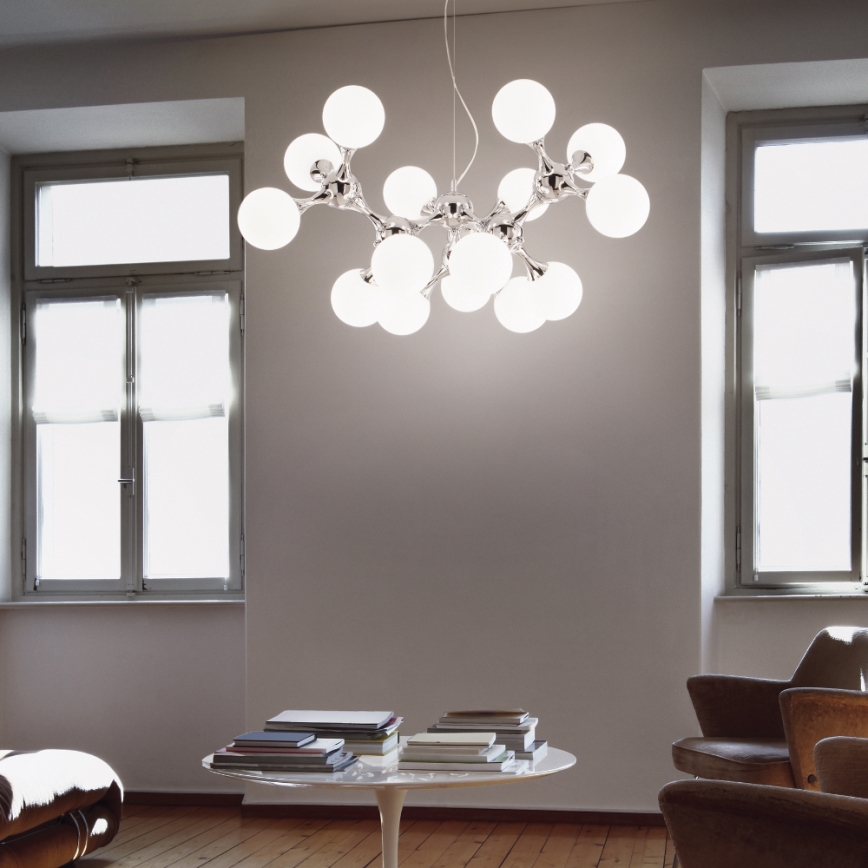 Ideal Lux - Lestenec na vrvici NODI 15xE14/28W/230V sijajni krom/bela