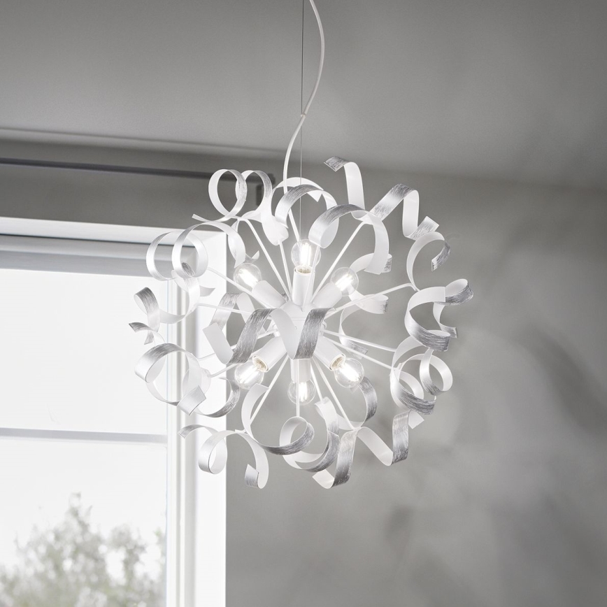 Ideal Lux - Lestenec na vrvici VORTEX 6xE14/40W/230V pr. 53 cm srebrna/patina