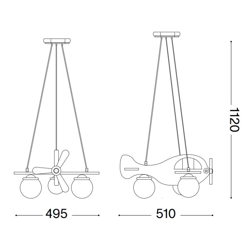 Ideal Lux - Otroški lestenec na kablu AVION 3xE14/28W/230V moder