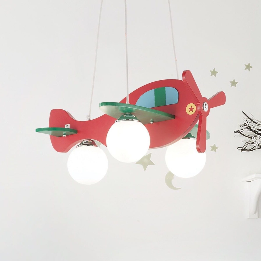 Ideal Lux - Otroški lestenec na vrvici AVION 3xE27/28W/230V rdeča