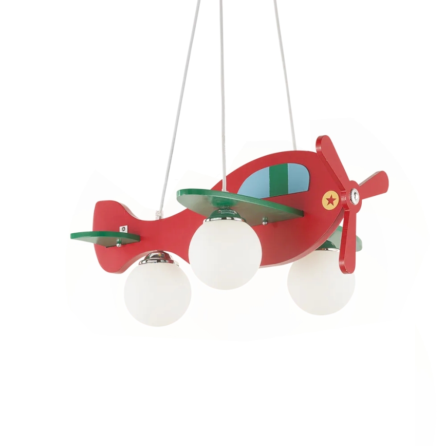 Ideal Lux - Otroški lestenec na vrvici AVION 3xE27/28W/230V rdeča
