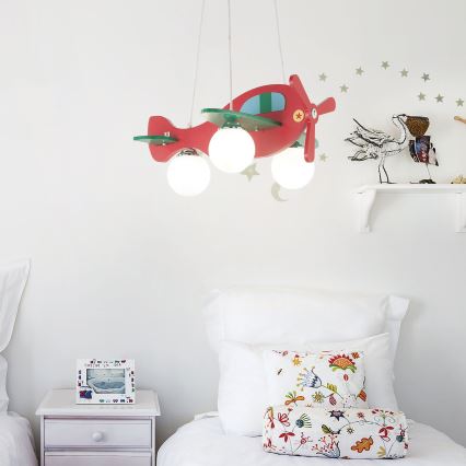 Ideal Lux - Otroški lestenec na vrvici AVION 3xE27/28W/230V rdeča