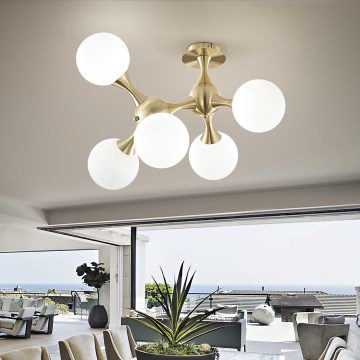 Ideal Lux - Pritrjen lestenec NODI 5xE14/28W/230V 50x55 cm medenina/bela