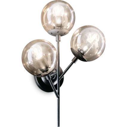 Ideal Lux - Stenska svetilka KEPLER 3xE27/42W/230V črna/dimna