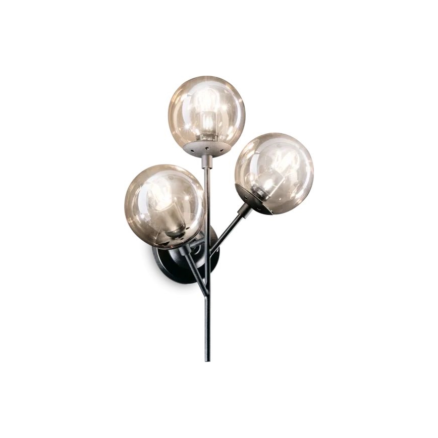 Ideal Lux - Stenska svetilka KEPLER 3xE27/42W/230V črna/dimna