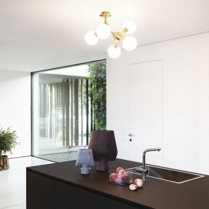 Ideal Lux - Stropni lestenec NODI, površinska montaža, 5xE14/28W/230V, 50x55 cm, medeninasta/bela