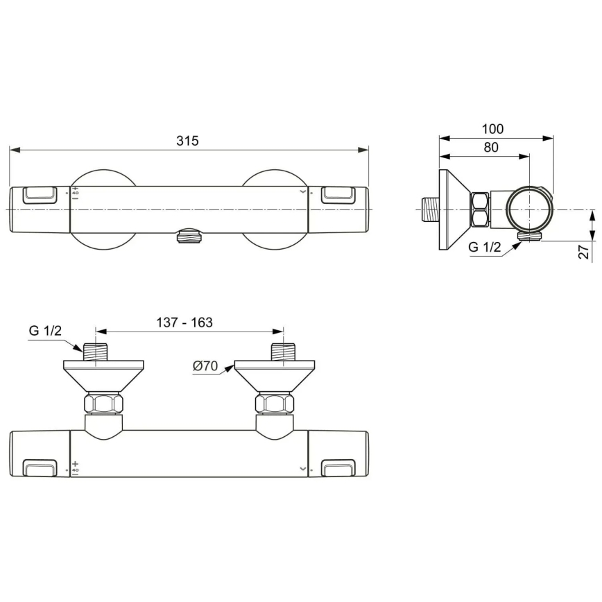 Ideal Standard A7201AA - termostatska tuš baterija CERATHERM T25, sijajni krom